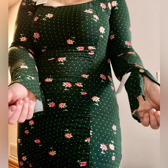 NWT Free People Celia Green Polka Dot & Floral Print Long Sleeve Mini Dress XS - Picture 4 of 14